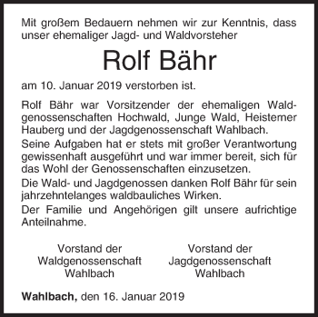 Traueranzeige von Rolf Bähr von Siegener Zeitung