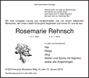 Traueranzeige von Rosemarie Rehnsch von Siegener Zeitung