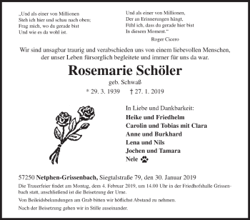 Traueranzeige von Rosemarie Schöler von Siegener Zeitung