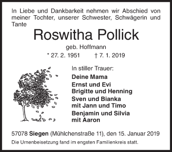 Traueranzeige von Roswitha Pollick von Siegener Zeitung