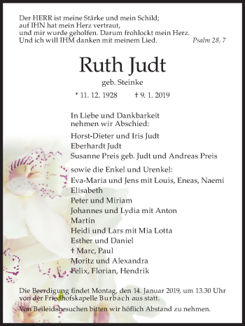 Traueranzeige von Ruth Judt von Siegener Zeitung