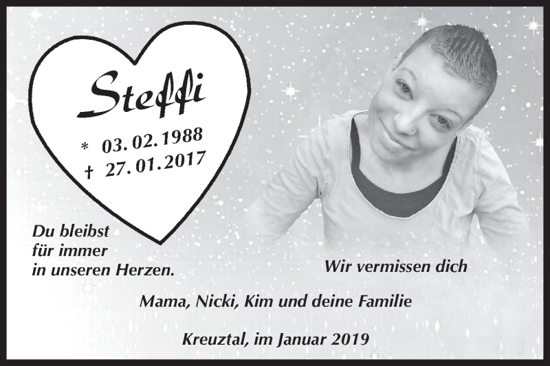  Traueranzeige für Stephanie (Steffi)  Klaes vom 26.01.2019 aus Siegener Zeitung