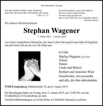 Traueranzeige von Stephan Wagener von Siegener Zeitung