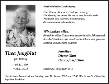 Traueranzeige von Thea Jungblut von Siegener Zeitung