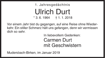 Traueranzeige von Ulrich Durt von Siegener Zeitung