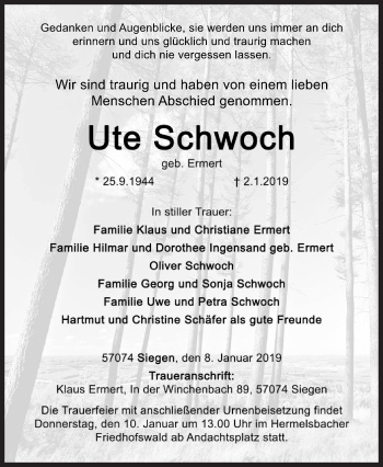 Traueranzeige von Ute Schwoch von Siegener Zeitung