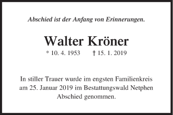 Traueranzeige von Walter Kröner von Siegener Zeitung