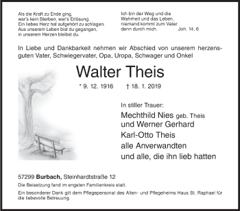 Traueranzeige von Walter Theis von Siegener Zeitung