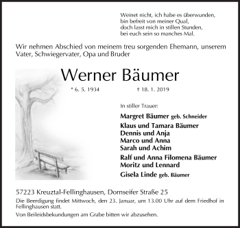 Traueranzeige von Werner Bäumer von Siegener Zeitung