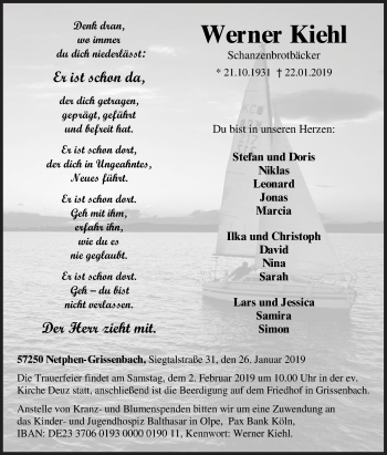 Traueranzeige von Werner Kiehl von Siegener Zeitung