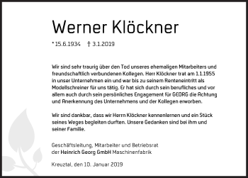 Traueranzeige von Werner Klöckner von Siegener Zeitung