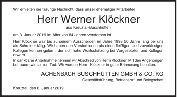 Traueranzeige von Werner Klöckner von Siegener Zeitung