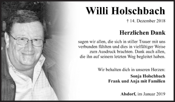 Traueranzeige von Willi Holschbach von Siegener Zeitung