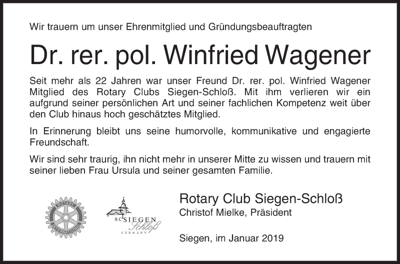  Traueranzeige für Winfried Wagener vom 19.01.2019 aus Siegener Zeitung