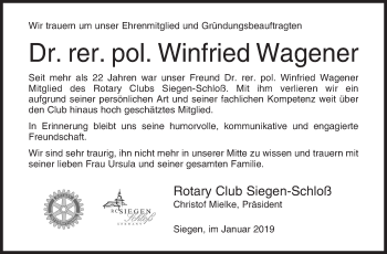 Traueranzeige von Winfried Wagener von Siegener Zeitung