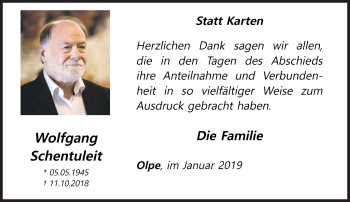 Traueranzeige von Wolfgang Schentuleit von Siegener Zeitung