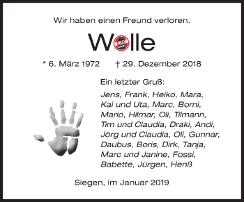 Traueranzeige von Wolle  von Siegener Zeitung