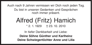 Traueranzeige von Alfred Hamich von Siegener Zeitung