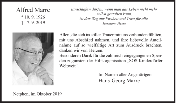 Traueranzeige von Alfred Marre von Siegener Zeitung