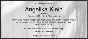 Traueranzeige von Angelika Klein von Siegener Zeitung