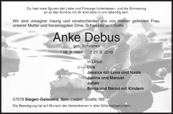 Traueranzeige von Anke Debus von Siegener Zeitung