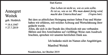 Traueranzeige von Annegret Woitek von Siegener Zeitung