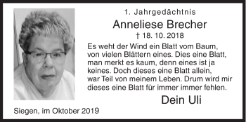 Traueranzeige von Anneliese Brecher von Siegener Zeitung