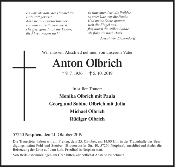 Traueranzeige von Anton Olbrich von Siegener Zeitung