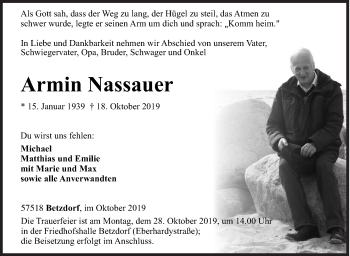 Traueranzeige von Armin Nassauer von Siegener Zeitung