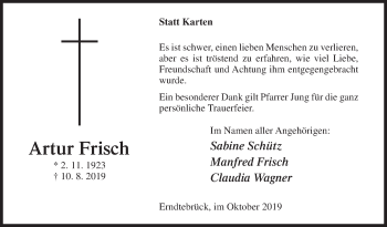 Traueranzeige von Artur Frisch von Siegener Zeitung