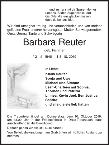 Traueranzeige von Barbara Reuter von Siegener Zeitung
