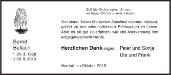 Traueranzeige von Bernd Bullach von Siegener Zeitung