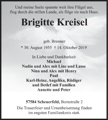 Traueranzeige von Brigitte Kreisel von Siegener Zeitung