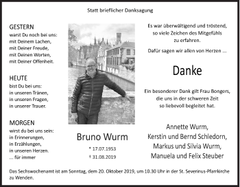 Traueranzeige von Bruno Wurm von Siegener Zeitung