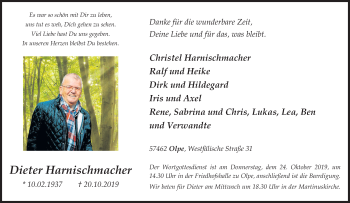 Traueranzeige von Dieter Harnischmacher von Siegener Zeitung
