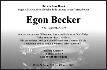 Traueranzeige von Egon Becker von Siegener Zeitung