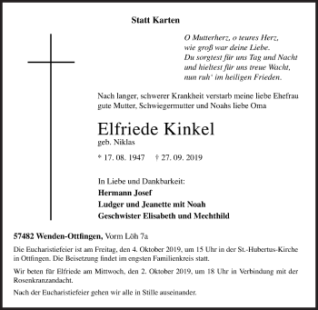 Traueranzeige von Elfriede Kinkel von Siegener Zeitung