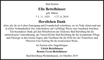 Traueranzeige von Ella Bettelhäuser von Siegener Zeitung