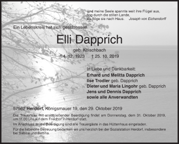 Traueranzeige von Elli Dapprich von Siegener Zeitung