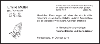 Traueranzeige von Emilie Müller von Siegener Zeitung