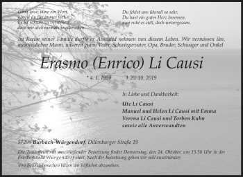 Traueranzeige von Erasmo Li Causi von Siegener Zeitung