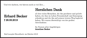 Traueranzeige von Erhard Becker von Siegener Zeitung