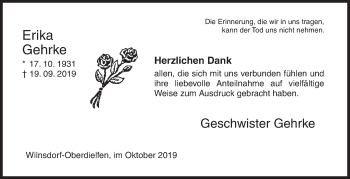 Traueranzeige von Erika Gehrke von Siegener Zeitung