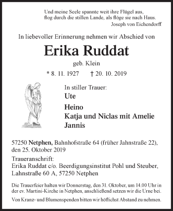 Traueranzeige von Erika Ruddat von Siegener Zeitung