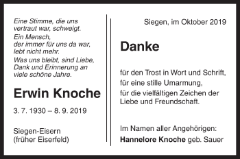Traueranzeige von Erwin Knoche von Siegener Zeitung