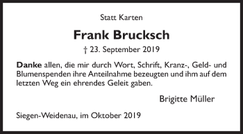 Traueranzeige von Frank Brucksch von Siegener Zeitung
