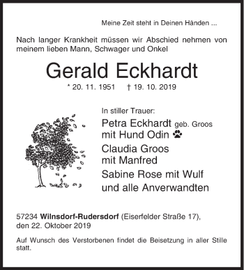 Traueranzeige von Gerald Eckhardt von Siegener Zeitung