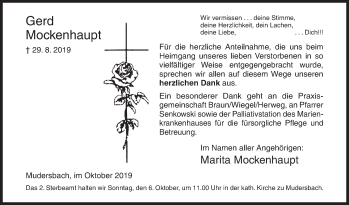 Traueranzeige von Gerd Mockenhaupt von Siegener Zeitung