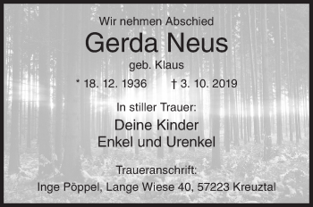 Traueranzeige von Gerda Neus von Siegener Zeitung