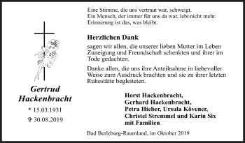 Traueranzeige von Gertrud Hackenbracht von Siegener Zeitung